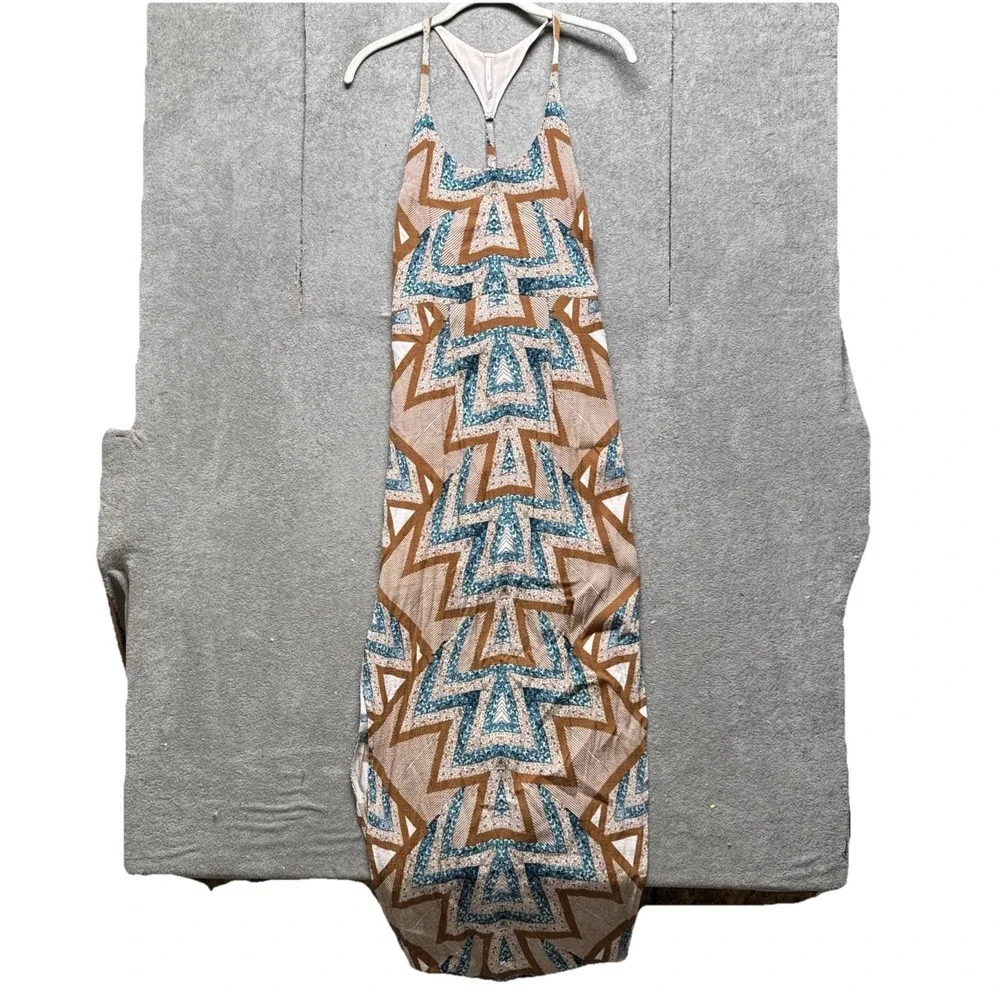 Free People Womens M Halter Maxi Dress Geometric Print‎ Boho Festival Resort